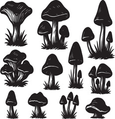 A diverse vector illustration set of cartoon mushrooms and fungi from the forest, perfect for autumn nature and food designs