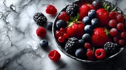 Fresh berries on marble kitchen counter