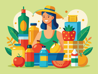 Summer Skincare Routine with SPF Products Vector