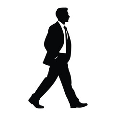Silhouette of a businessman walking confidently in a suit