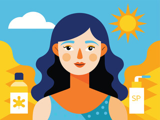 Woman Applying Sunscreen SPF Cream Illustration