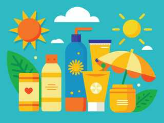 Vector of Woman Using Facial Sunscreen
