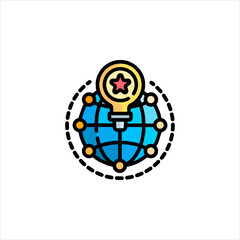 Global innovation shines as lightbulb with star illuminates interconnected world, symbolizing creativity and progress in modern technology.