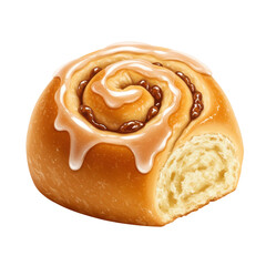Fototapeta premium Freshly baked cinnamon roll with cream icing, placed on a clean surface, inviting and delicious