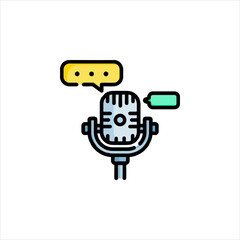 Microphone broadcasting sound waves in studio, representing audio recording and communication with modern style.