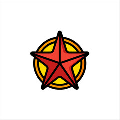 Red star emblem shining brightly on golden badge, symbolizing achievement and quality in a modern, minimalist style.