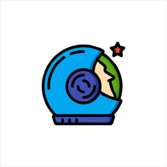 Astronaut helmet floating in outer space near a shining star, representing exploration and the wonders of the universe.