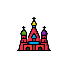 Colorful orthodox church stands tall against a white backdrop, showcasing its unique architecture and religious significance in a simple, yet striking manner.
