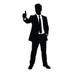 Silhouette of a businessman in a suit giving a thumbs up gesture