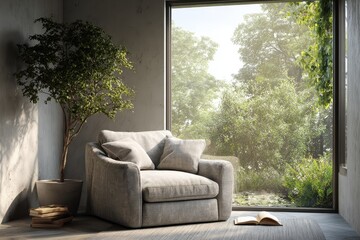 A couch sitting in front of a window