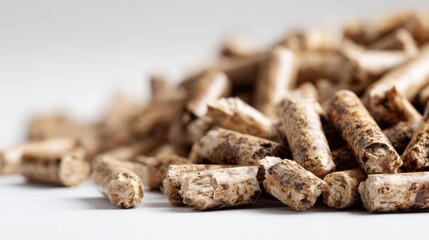 Obraz premium Close-up view of biodegradable wood pellets, showcasing their natural texture and sustainable energy potential.