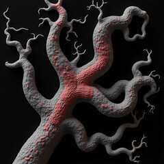 Obraz premium Cryo-EM of meningeal lymphatic vasculature: 1. [Structure] Valve-less tubes hugging sinuses 2. [Cargo] Amyloid waste (red) being cleared 3. [Connection] Direct link to cervical lymph nodes