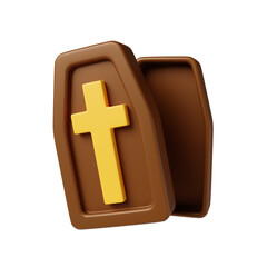 Obraz premium 3D Halloween cute icon featuring a spooky coffin design. 3D render illustration