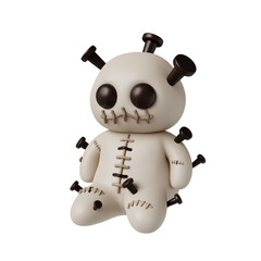 3D Halloween cute icon of a charming voodoo doll design. 3D render illustration