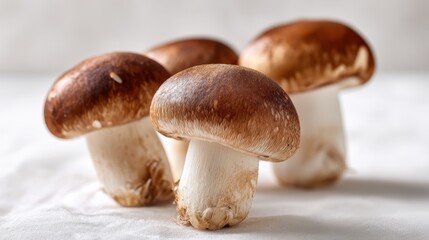 Fresh, delicious mushrooms arranged beautifully on a neutral background, perfect for culinary or lifestyle projects.