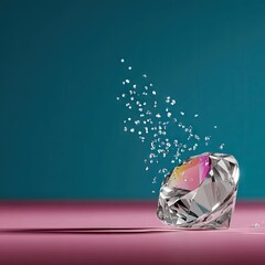 Colorful Gemstone Fragmentation on Teal and Pink Background