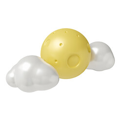 3D playful moon and clouds icon. 3D render illustration