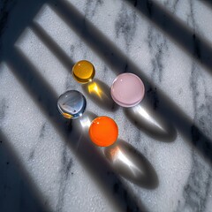 Colorful Gel Spheres with Soft Lighting on Marble Surface