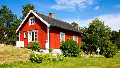 Red cottage in a sunny landscape (1)
