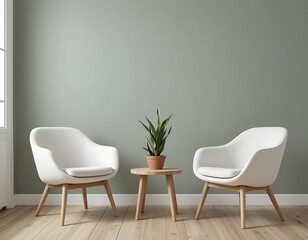 Serene living room setting with modern white chairs and plant for cozy interior design inspiration