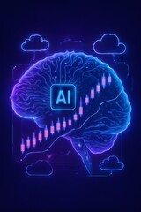 Abstract Brain of AI Finance with Circuit Lines, Stock Charts, and Cloud Connectivity — Tech-Inspired Digital Trading Concept