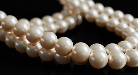 Close-up of a Luxurious Cream-Colored Pearl Necklace on a Black Background