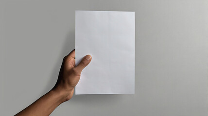 Fototapeta premium Hand holding blank white paper against gray background image