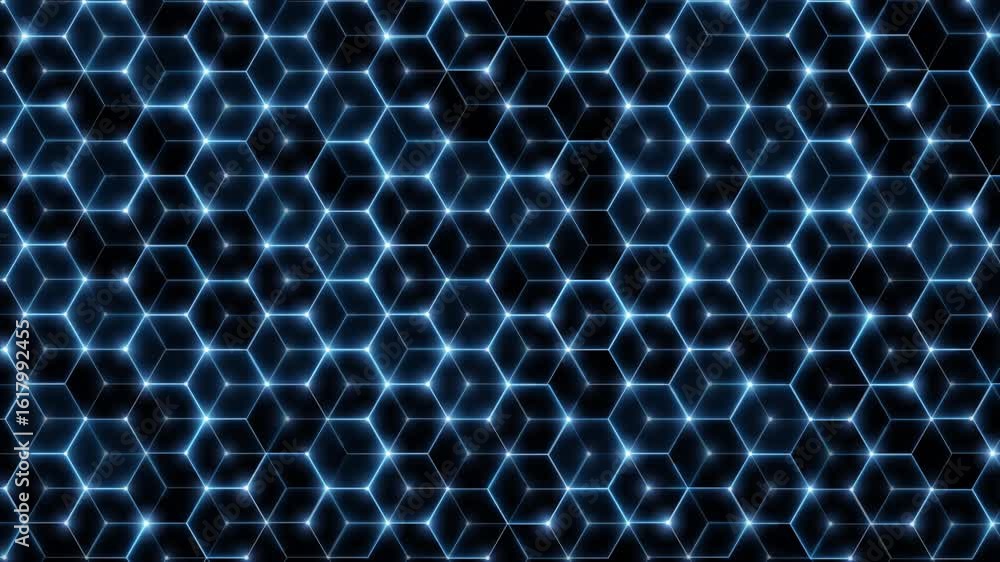Aufkleber video overlay glowing hexagonal grid on black background for sci-fi blockchain biotech and futuristi