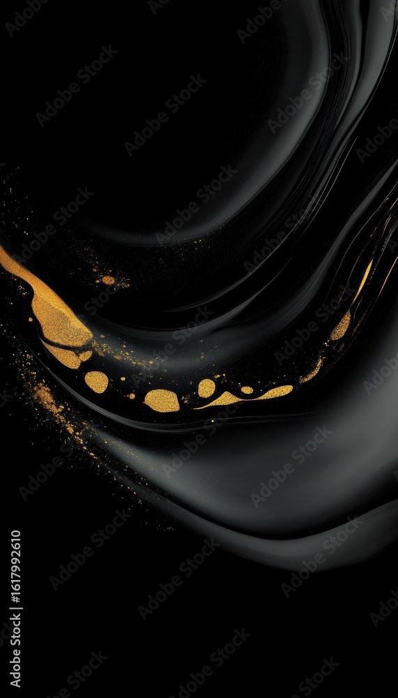 Poster elegant swirl of black and gold abstract curve pattern with fluid texture and golden accents