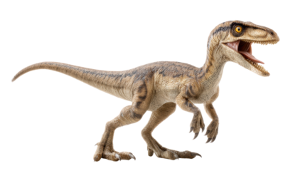 A realistic dinosaur model isolated on a white background, ideal for educational purposes.