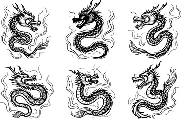 Fototapeta premium Majestic Eastern Dragon tattoo design Set graphics