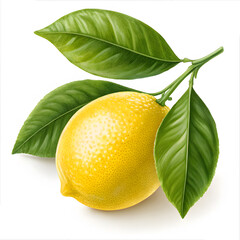 Lemon with leaves isolated in white background