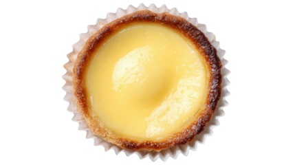 Delicious custard tart on a white isolated background.