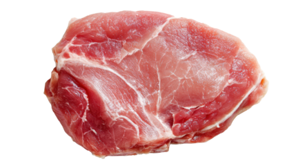 Fresh pork chop, raw and unseasoned on a white isolated background.