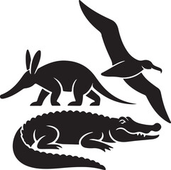 Vector cartoon illustration of dinosaur silhouettes