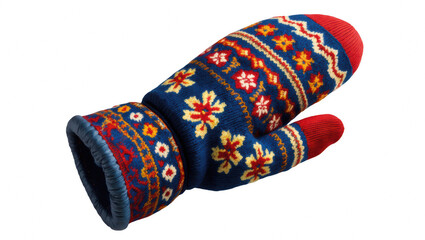 Colorful patterned oven mitt with floral design on dark background  