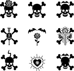 Fototapeta premium Skull and Crossbones Emblems Tattoo, design art vector bundle graphics