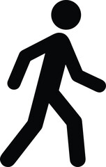Vector silhouette of walking person—minimalist icon with circle head and stride pose for signage and directional use