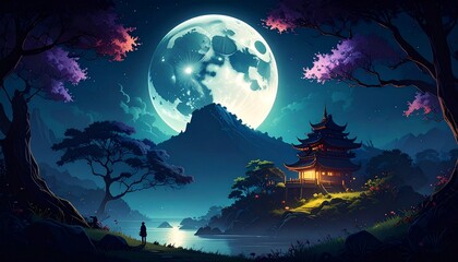 _Full moon over a dark sky .