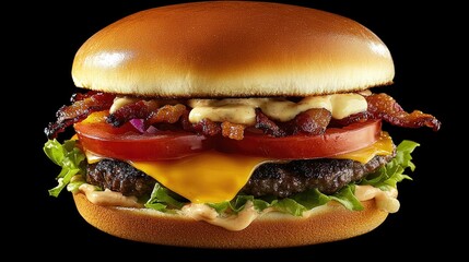 Create the ultimate smash burger experience with this prompt. Imagine a towering smash burger with perfectly grilled Angus beef, topped with melted 