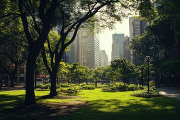 Eco-friendly urban design – a green corner among high-rise buildings