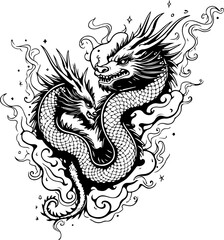 Fototapeta premium Majestic Eastern Dragon Tattoo design Set