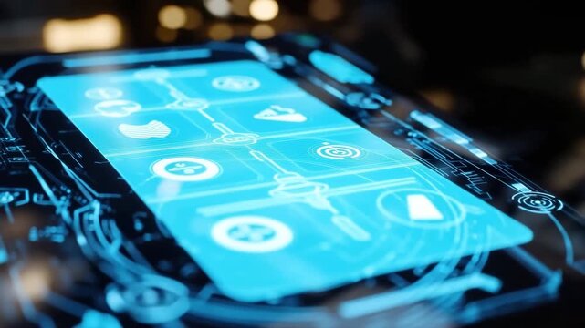 Futuristic Hand Interaction with Holographic Touch Screen Interface | Sci-Fi UI Animation in 4K Cinematic Zoom-Out Scene
