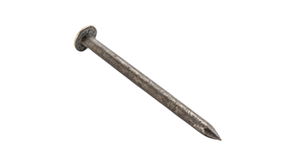 Single metal nail  isolated on transparent background	