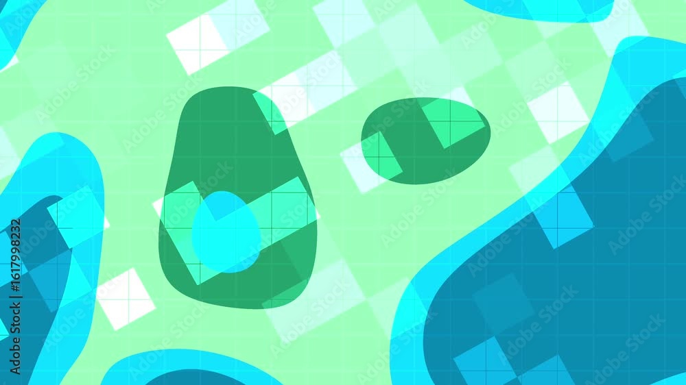 Poster aqua shift abstract animation featuring geometric shapes and organic forms evolving in dynamic motio