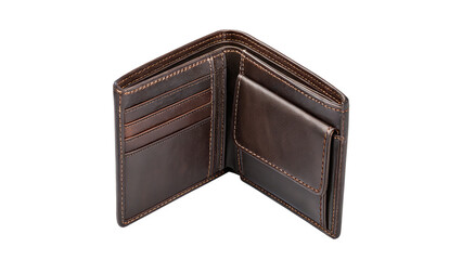 opened empty leather wallet isolated on transparent background	