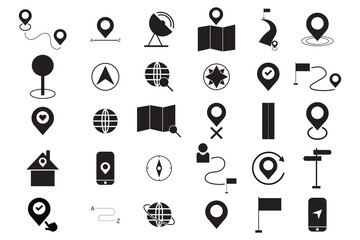 set of Map Location icon. stoke line icons of  flag, GPS, destination, direction, distance, road, marker, address, position and more.. Vector illustration on white background.