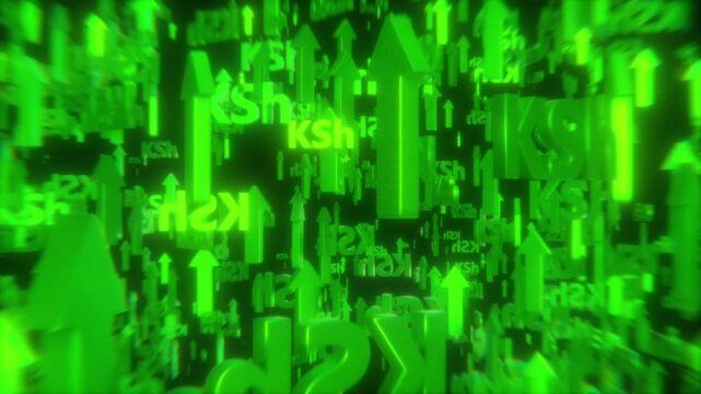 Green arrows rise with the Kenyan Shilling symbol (KSh), representing currency strength, economic growth, and market optimism. Perfect for forex, finance, and investment visuals