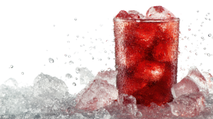 Refreshing drink with ice cubes on a black isolated background.