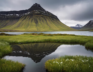 Naklejka premium mountain landscape with lake and mountains
